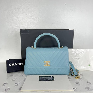 [PRE LOVED] Chanel Medium Chevron Coco Handle in Blue Caviar GHW (Series 29)