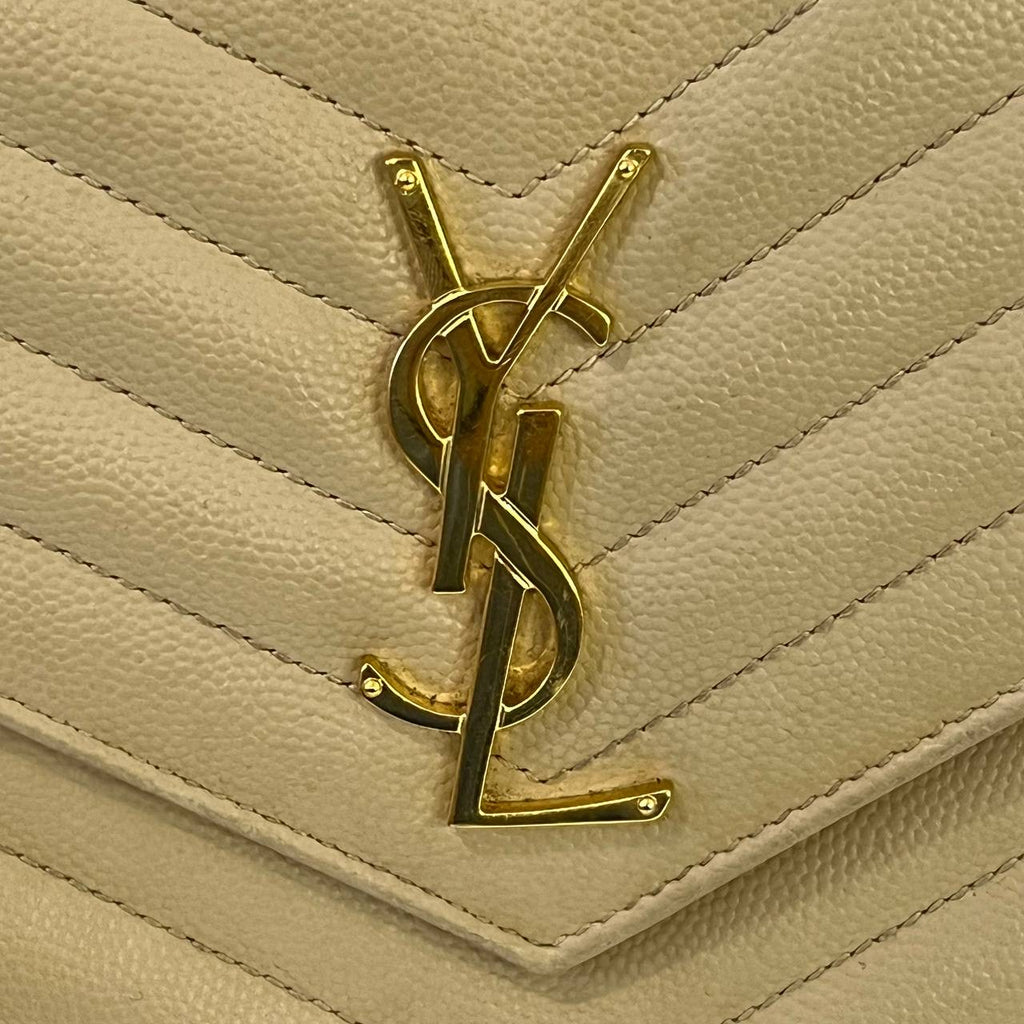 [PRE LOVED] Yves Saint Laurent Medium Wallet on Chain in Beige Grain De Poudre Leather GHW