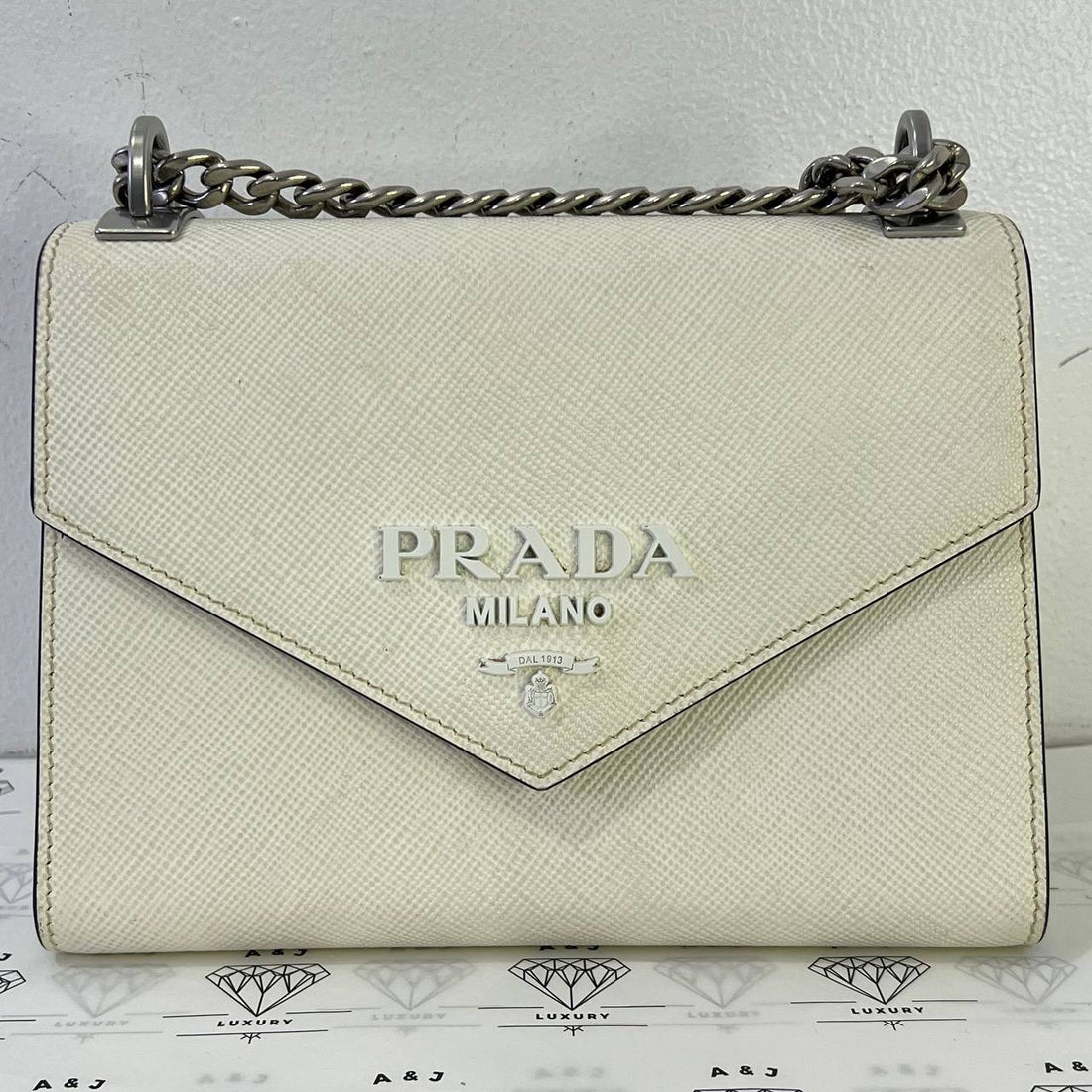 [PRE LOVED] Prada 1BD127 Flap Shoulder Bag in Bianco Saffiano Leather SHW