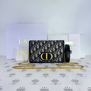 [PRE LOVED] Christian Dior 30 Montaigne Pouch  2-in-1 in Blue Oblique Jacquard GHW (2021)