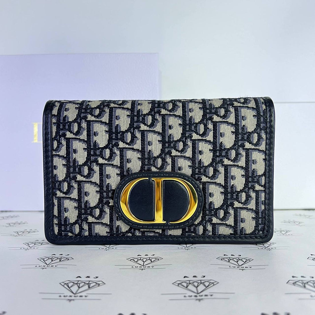 [PRE LOVED] Christian Dior 30 Montaigne Pouch  2-in-1 in Blue Oblique Jacquard GHW (2021)