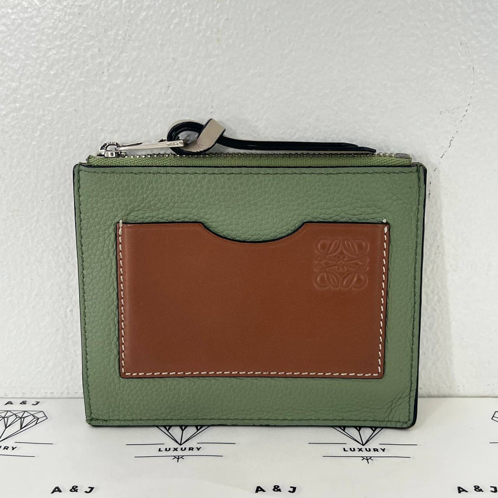 [PRE LOVED] Loewe Coin Cardholder in Rosemary/Tan Grained Calfskin SHW