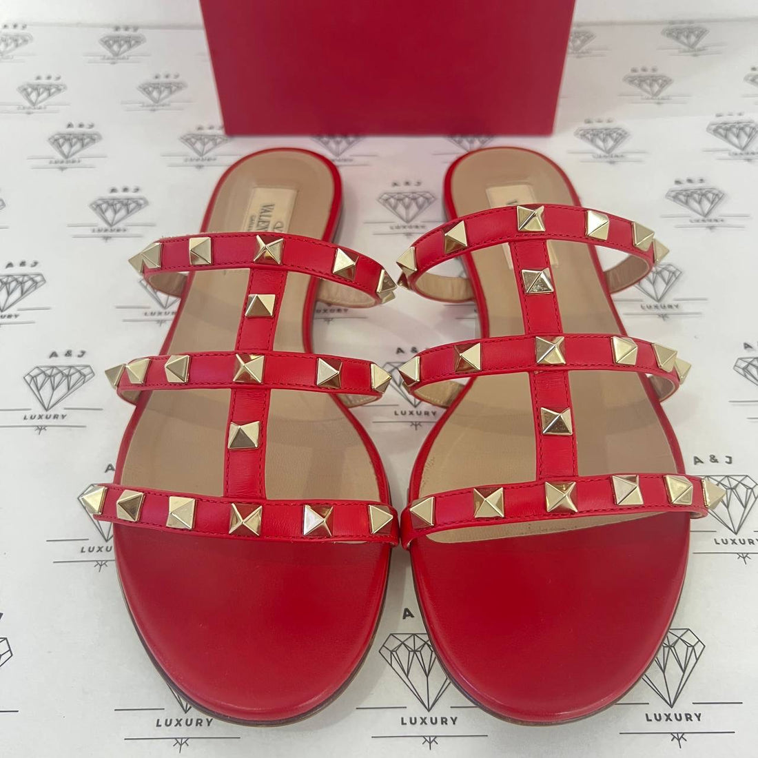 [PRE LOVED] Valentino Rockstud Flats in Red Size 37EU