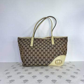 [PRE LOVED] Gucci Canvass Tote in Brown with White leather trims GHW