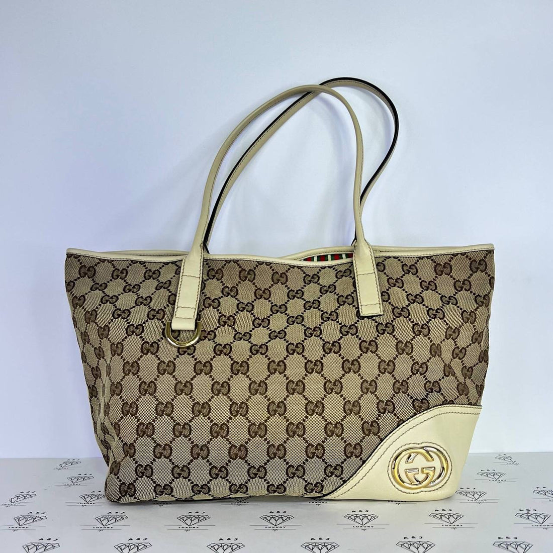 [PRE LOVED] Gucci Canvass Tote in Brown with White leather trims GHW