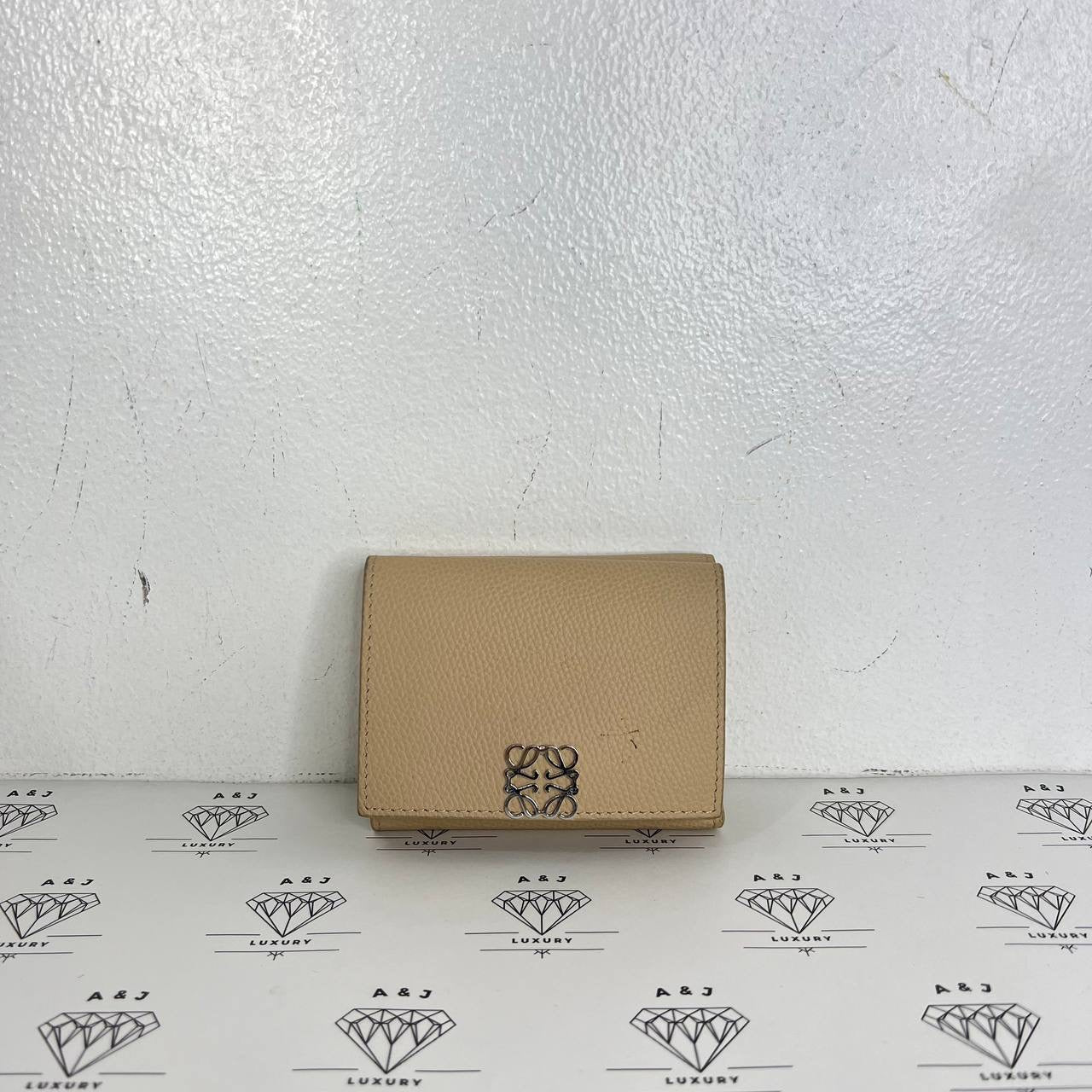 [PRE LOVED] Loewe Anagram Trifold Wallet in Beige Grained Calfskin Leather SHW