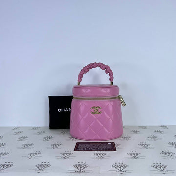 [PRE LOVED] Chanel Mini Vanity Ruched Handle in Pink Lambskin Leather Light Gold HW (Series 32)