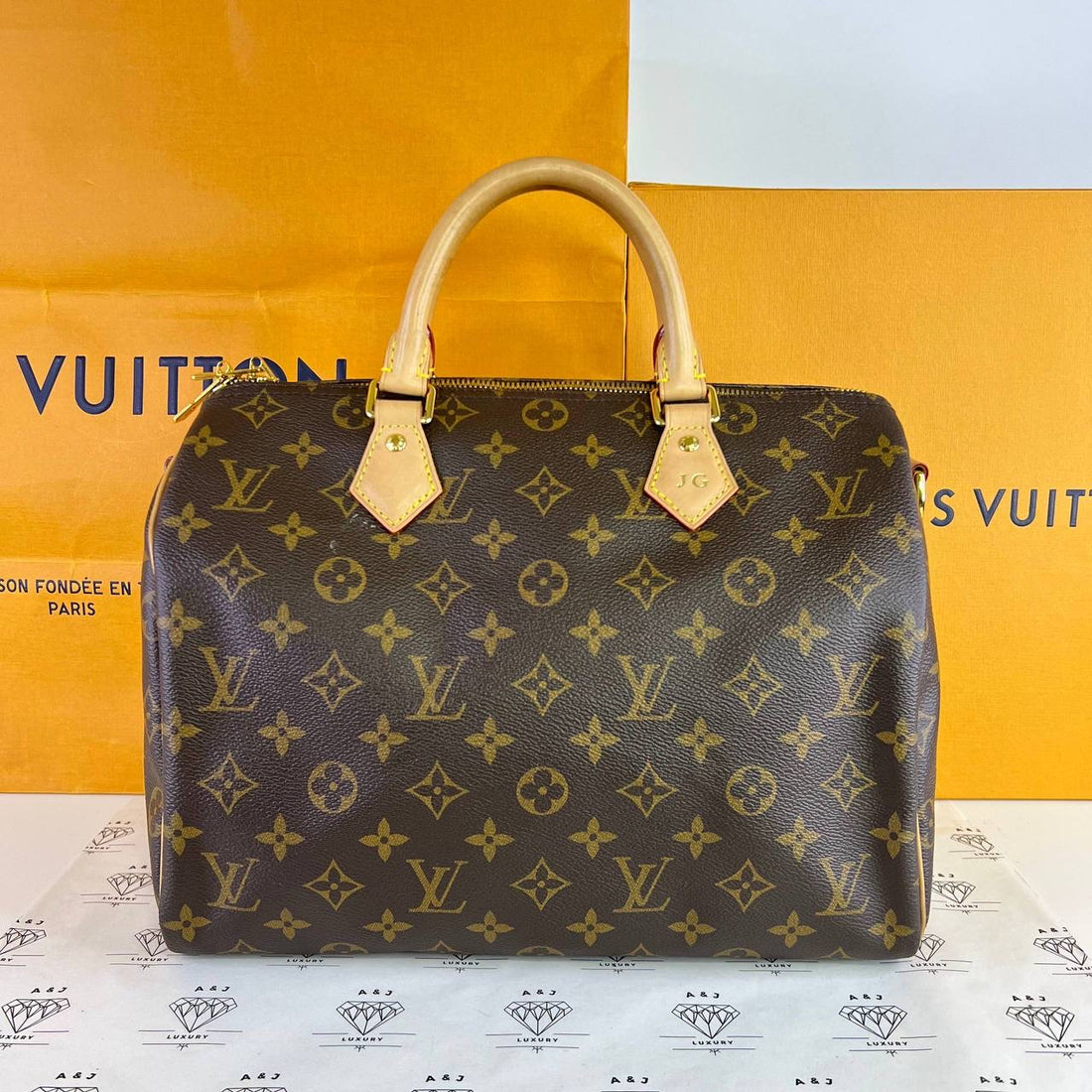 [PRE LOVED] Louis Vuitton Speedy Bandouliere 30 in Monogram Canvass with JG initial (microchipped)