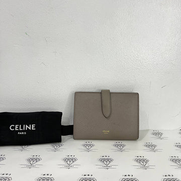 [PRE LOVED] Celine Medium Compact Wallet in Gray Grained Leather GHW