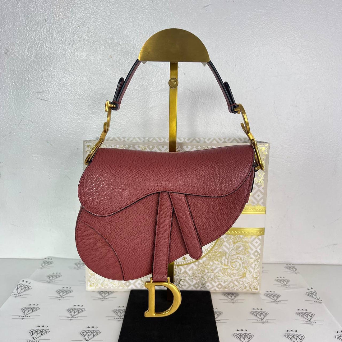 [PRE LOVED] Christian Dior Mini Saddle in Mauve Grained Calfskin Leather SHW (2019)