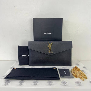 [PRE LOVED] YSL Uptown Clutch in Black Grain De Poudre Leather GHW