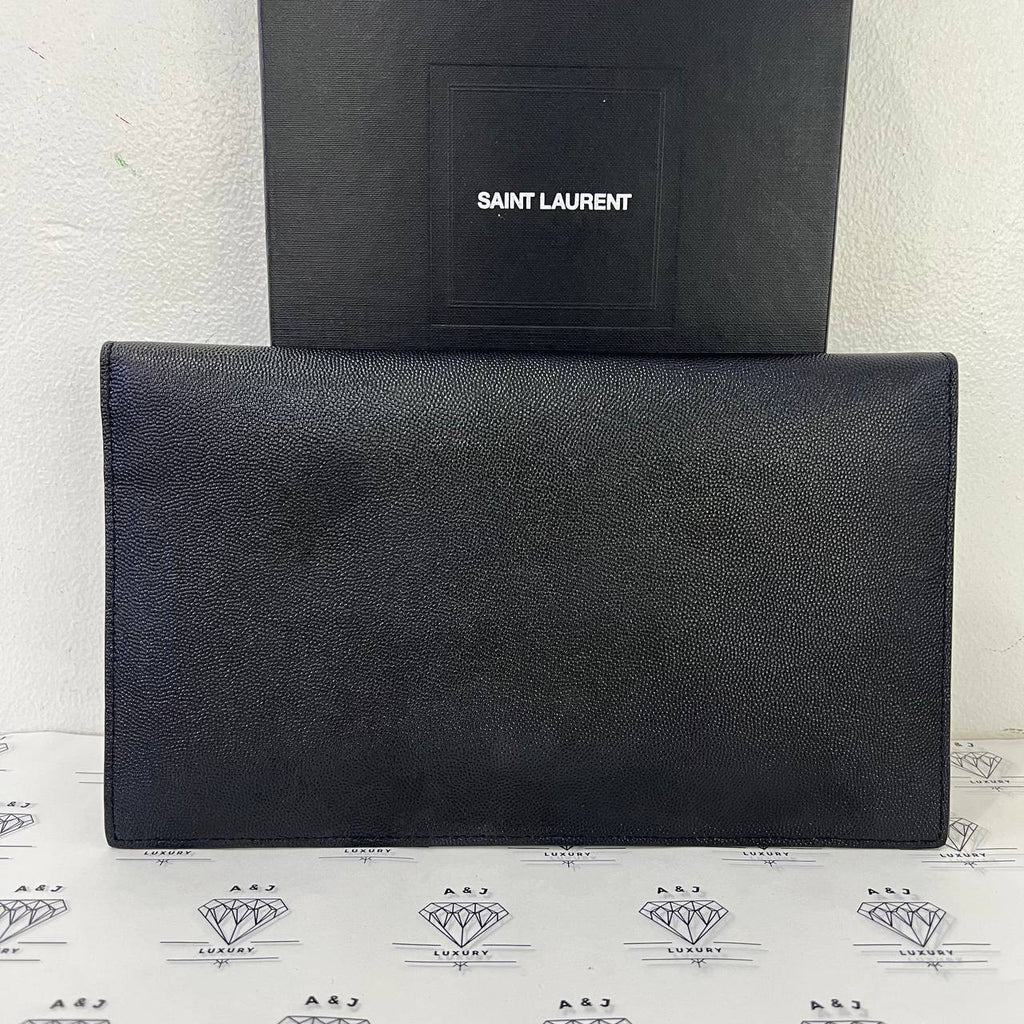 [PRE LOVED] YSL Uptown Clutch in Black Grain De Poudre Leather GHW