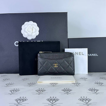 [PRE LOVED] Chanel Zipped Cardholder in Black Caviar Leather GHW (microchipped)