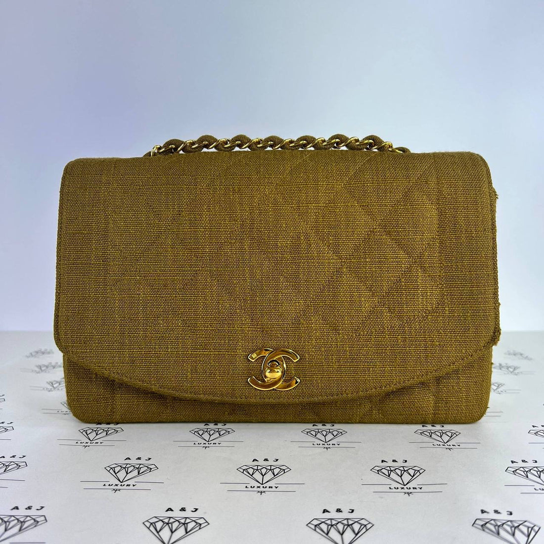 [PRE LOVED] Chanel Vintage Diana Flap Bag in Dark Beige Canvass 24k Gold HW (Series 2)