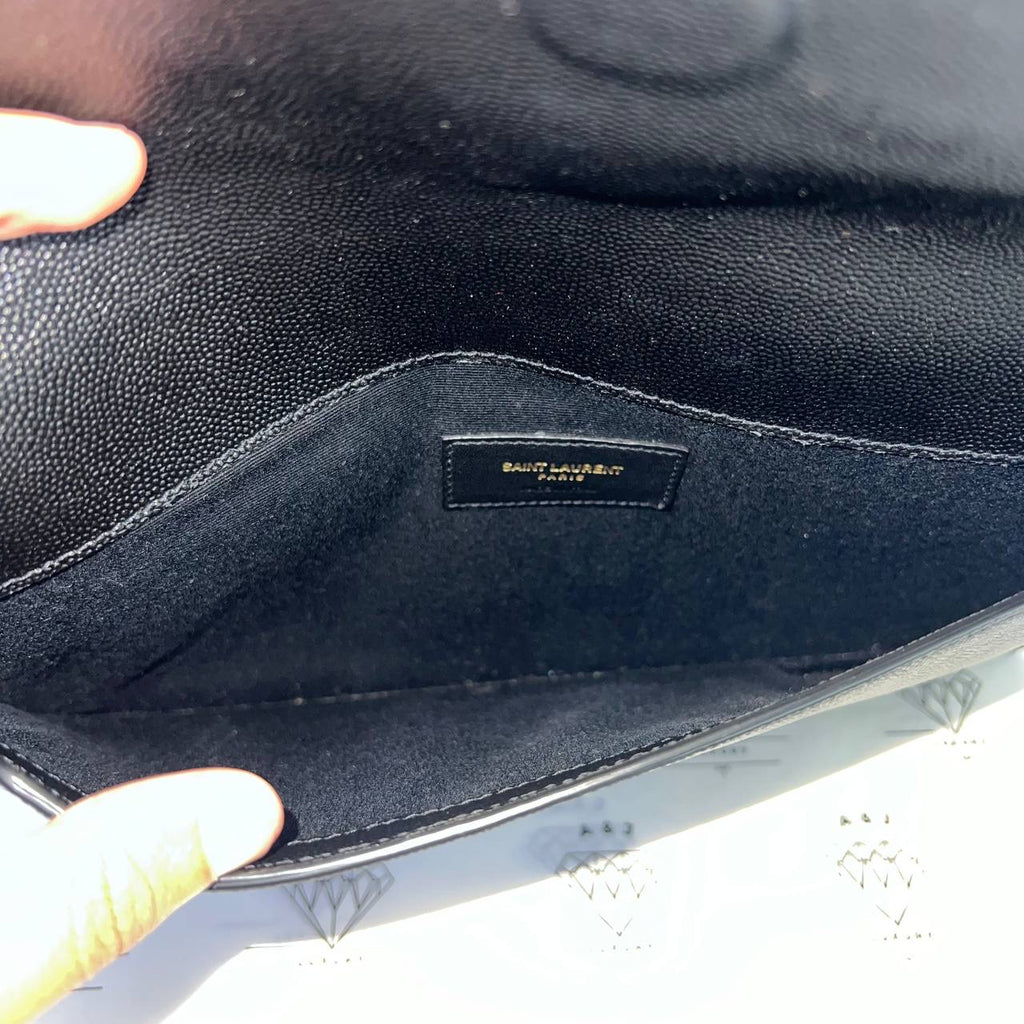 [PRE LOVED] YSL Uptown Clutch in Black Grain De Poudre Leather GHW