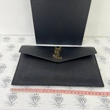 [PRE LOVED] YSL Uptown Clutch in Black Grain De Poudre Leather GHW