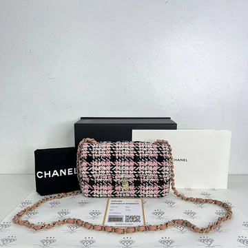 [PRE LOVED] Chanel Mini Rectangle in Pink/White/Black Tweed GHW (microchipped)