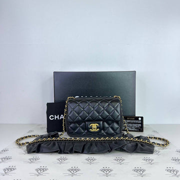 [PRE LOVED] Chanel Romance Mini Square in Black Lambskin Leather Aged Gold HW (Series 30)