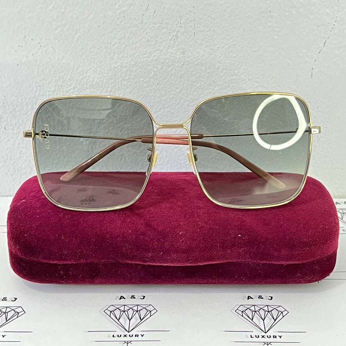 [PRE LOVED] Gucci Square Frame Sunglasses in Gold and Pink