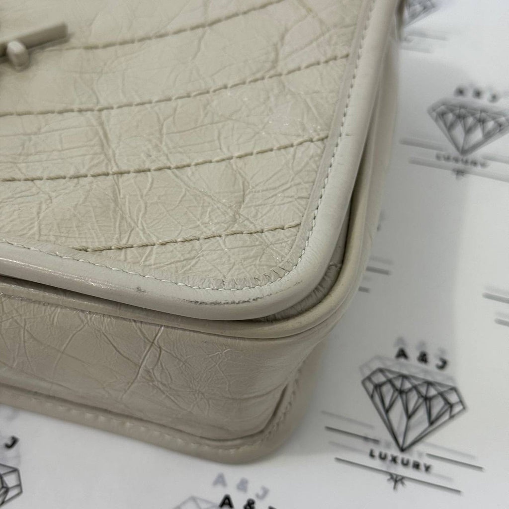 [PRE LOVED] Yves Saint Laurent Niki Chain Wallet in White Crinkled Calfskin Leather