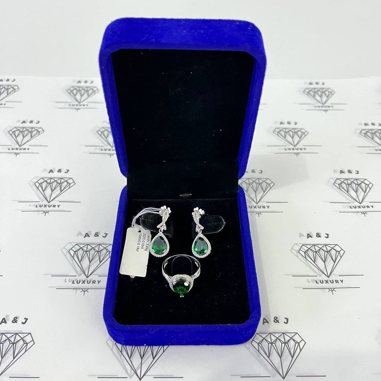 [PRE LOVED] Green Nano Jewelry Set (Ring - Size 6; 0.32ct Total Dias; 2.16ct Green Nano, 14K 6.39 WG)