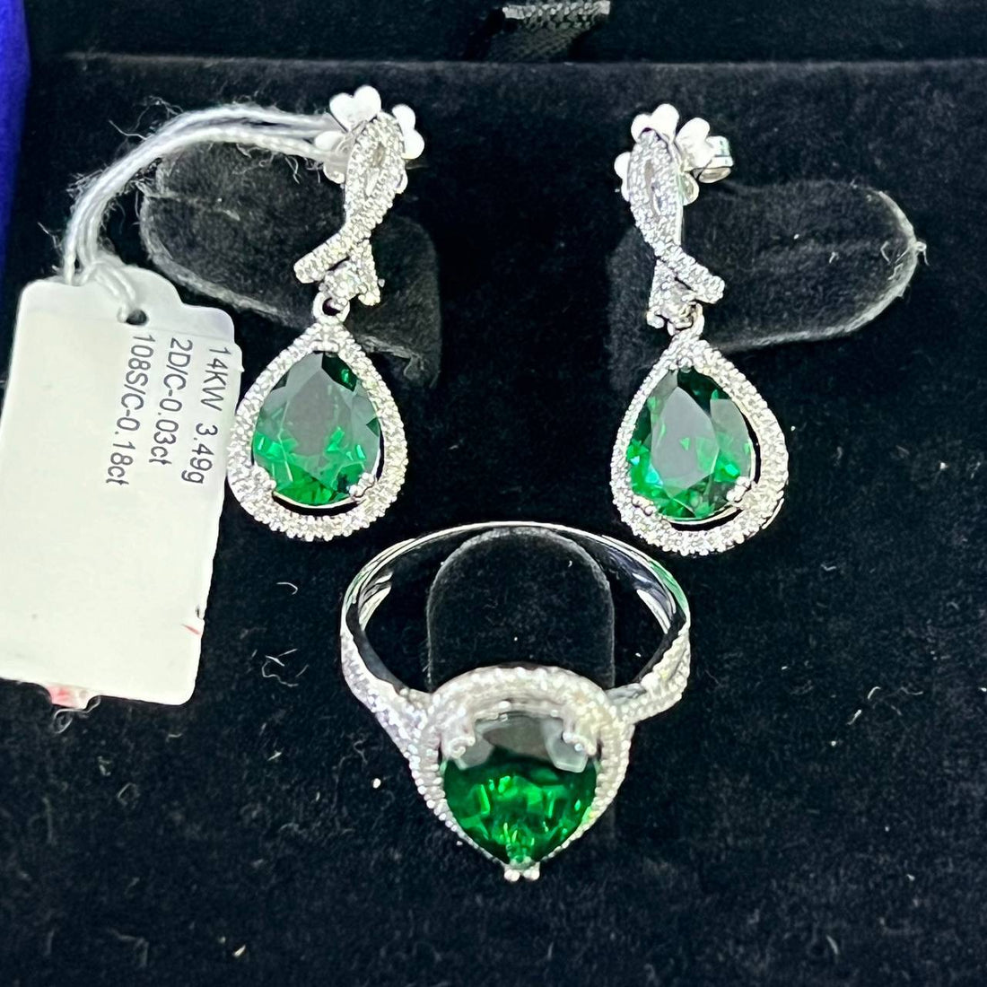 [PRE LOVED] Green Nano Jewelry Set (Ring - Size 6; 0.32ct Total Dias; 2.16ct Green Nano, 14K 6.39 WG)