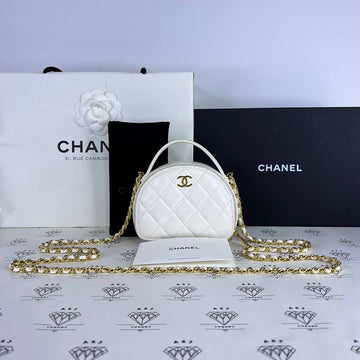 [PRE LOVED] Chanel Half-Moon Mini Vanity in White Lambskin Leather GHW (microchipped)