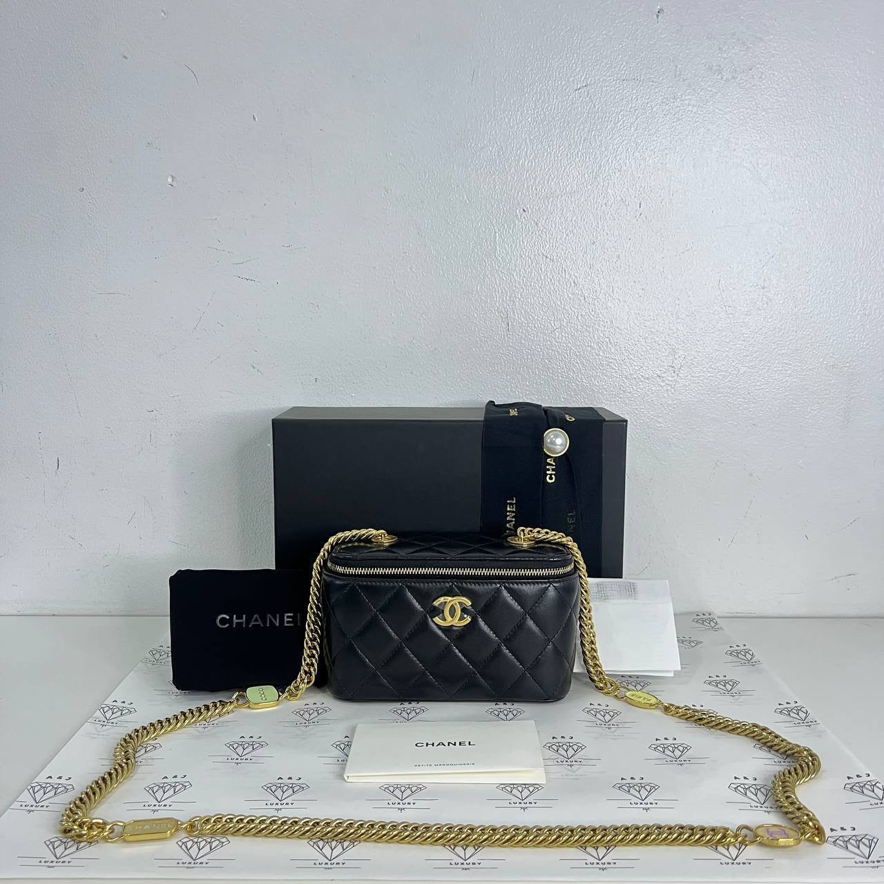 [PRE LOVED] Chanel Vanity Charms in Black Lambskin Leather GHW (microchipped)