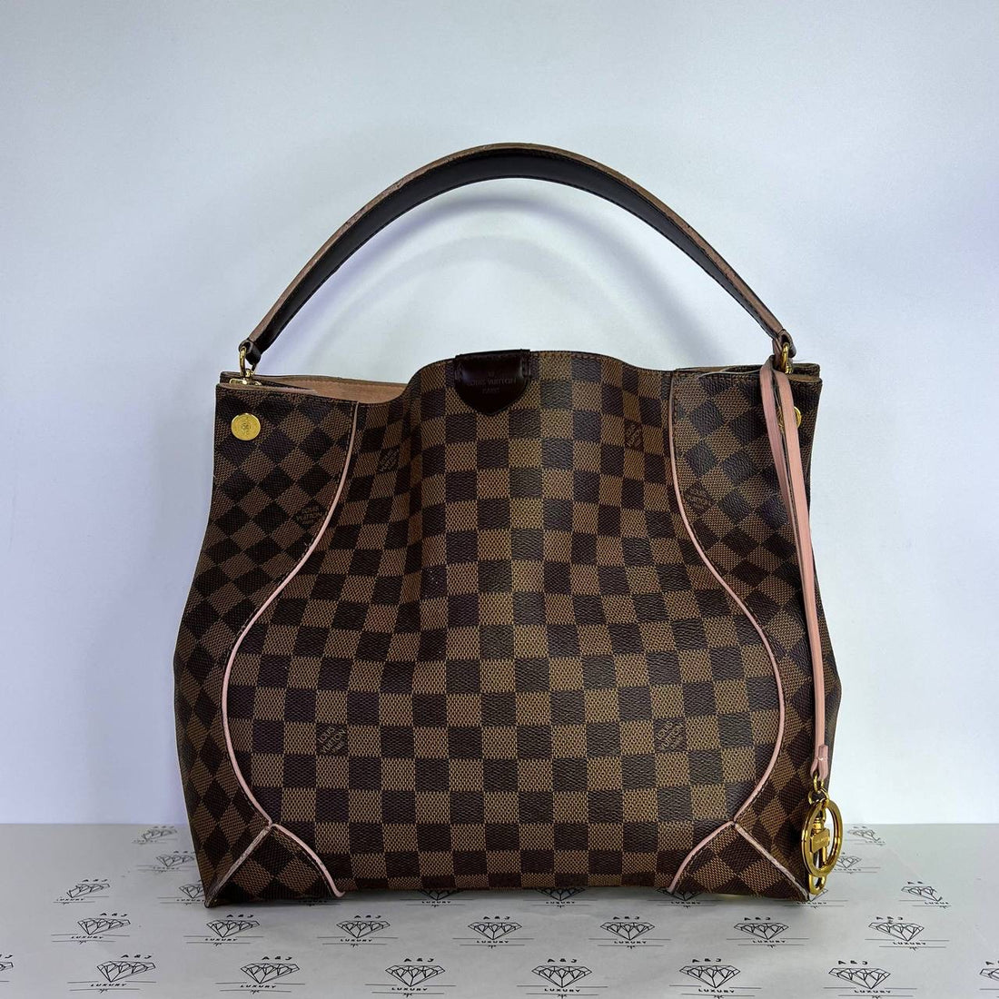 [PRE LOVED] Louis Vuitton Caissa Hobo Bag in Damier Ebene Canvass Rose Ballerine interior (SR0177)