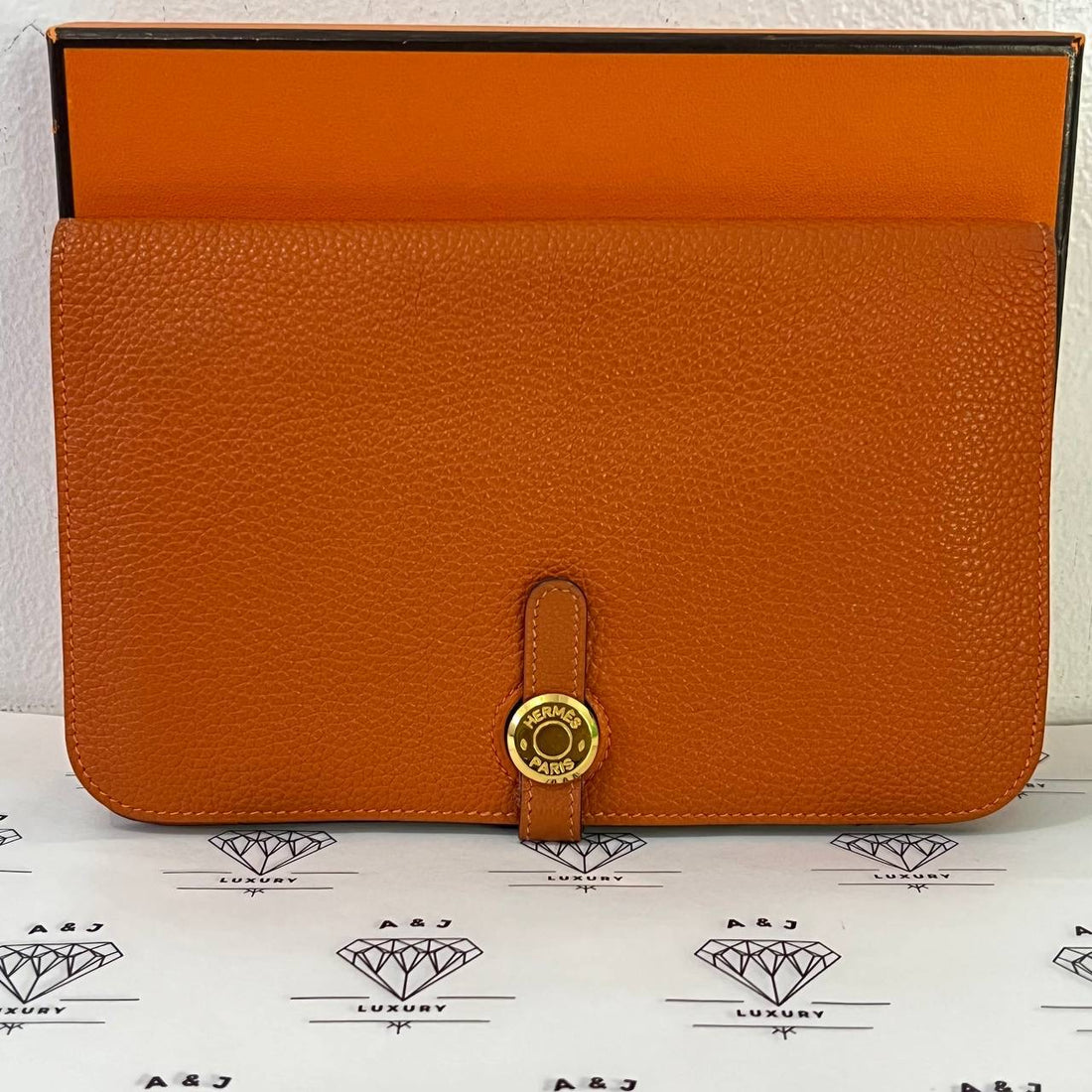 [PRE LOVED] Hermes Dogon Duo Wallet in Orange Clemence Leather GHW (Stamp G Square - 2003)