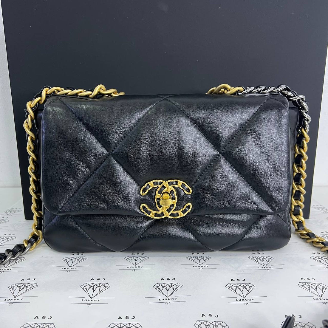 [PRE LOVED] Chanel Small C19 in Black Lambskin Leather Gold/Ruthenium/Silver HW (microchipped)