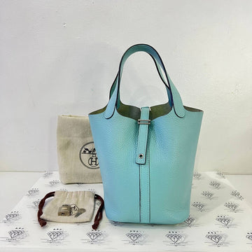 [PRE LOVED] Hermes Picotin 18 in Blue Atoll Clemence Leather PHW (Stamp A - 2017)