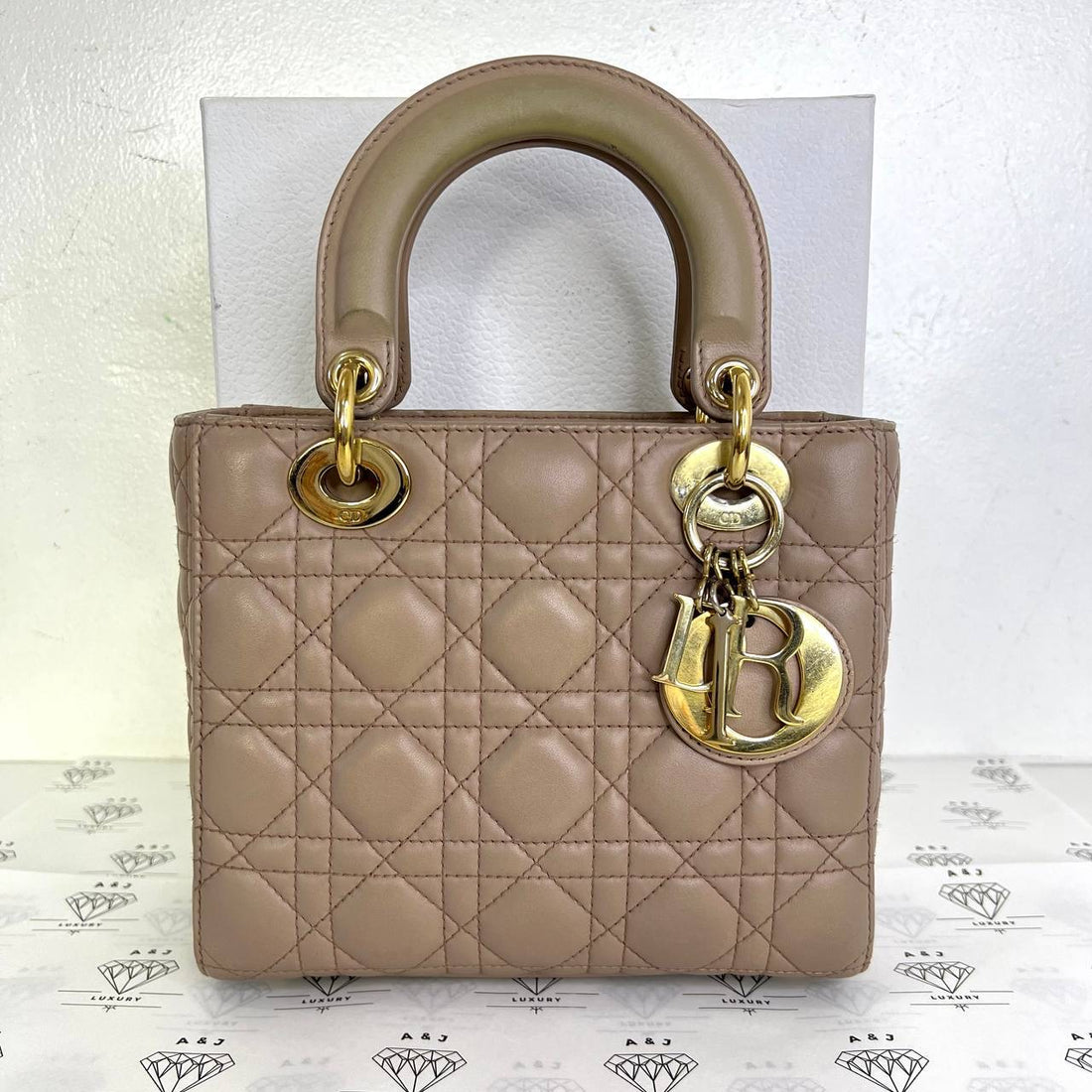 [PRE LOVED] Christian Dior Small Lady D in Nude Cannage Lambskin GHW (2018)