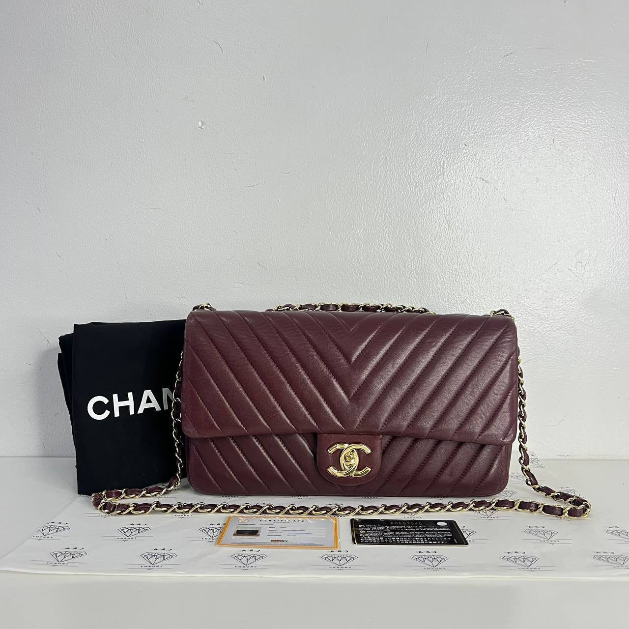 [PRE LOVED] Chanel Surpique Chevron Single Flap Bag in Bordeaux Lambskin GHW (Series 20)