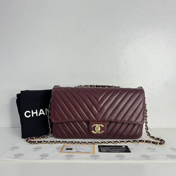[PRE LOVED] Chanel Surpique Chevron Single Flap Bag in Bordeaux Lambskin GHW (Series 20)