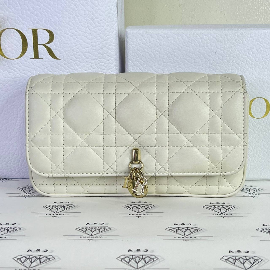 [PRE LOVED] Christian Dior Dior Talk Phone Pouch in Latte Cannage Lambskin GHW (2024)