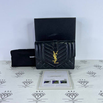 [PRE LOVED] YSL Monogram Flap Cardholder in Black Mix Matelasse Leather GHW (2022)