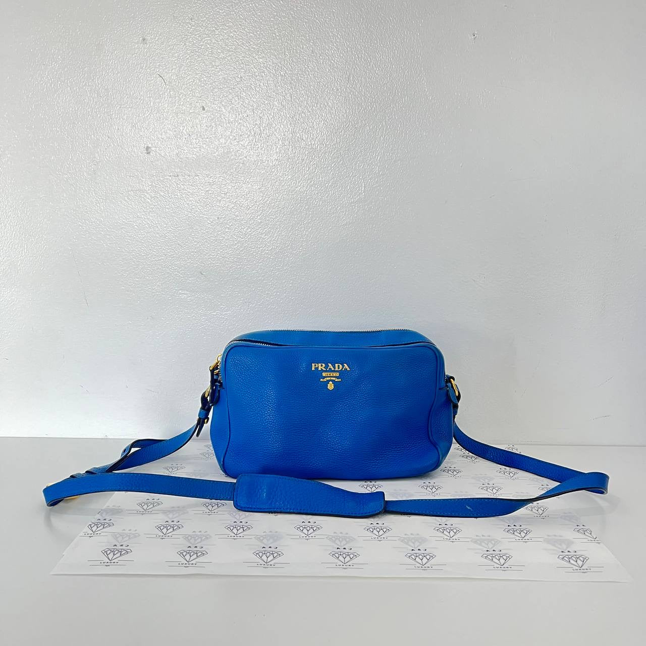 [PRE LOVED] Prada Double Zip in Blue Vitello Phenix Leather GHW