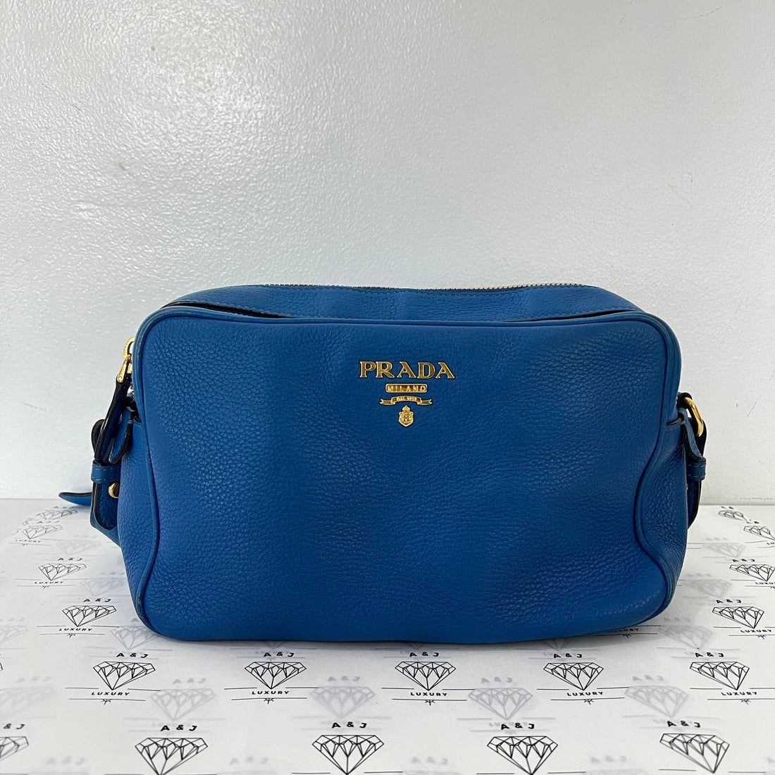 [PRE LOVED] Prada Double Zip in Blue Vitello Phenix Leather GHW