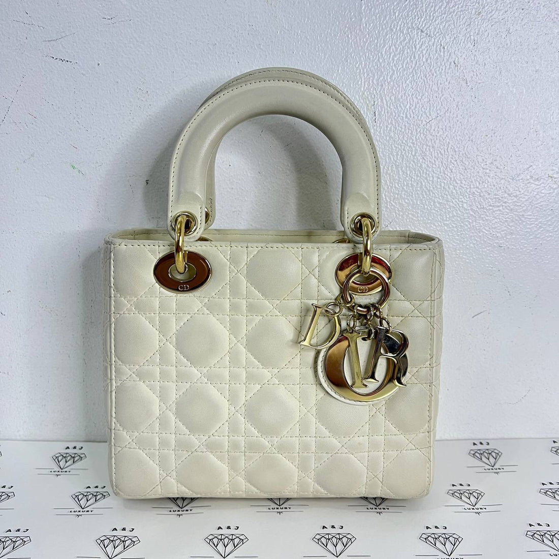 [PRE LOVED] Christian Dior Small ABC Lady D in White Cannage Lambskin GHW (2019)