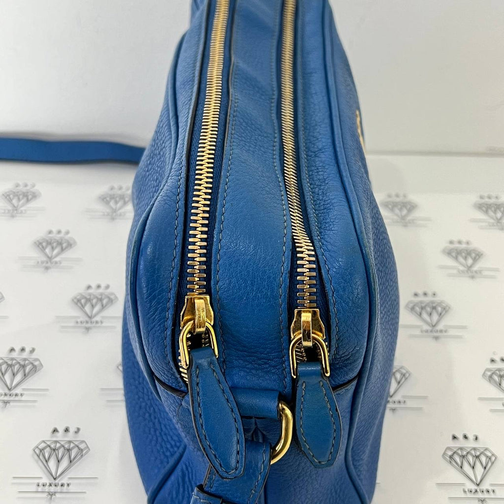 [PRE LOVED] Prada Double Zip in Blue Vitello Phenix Leather GHW