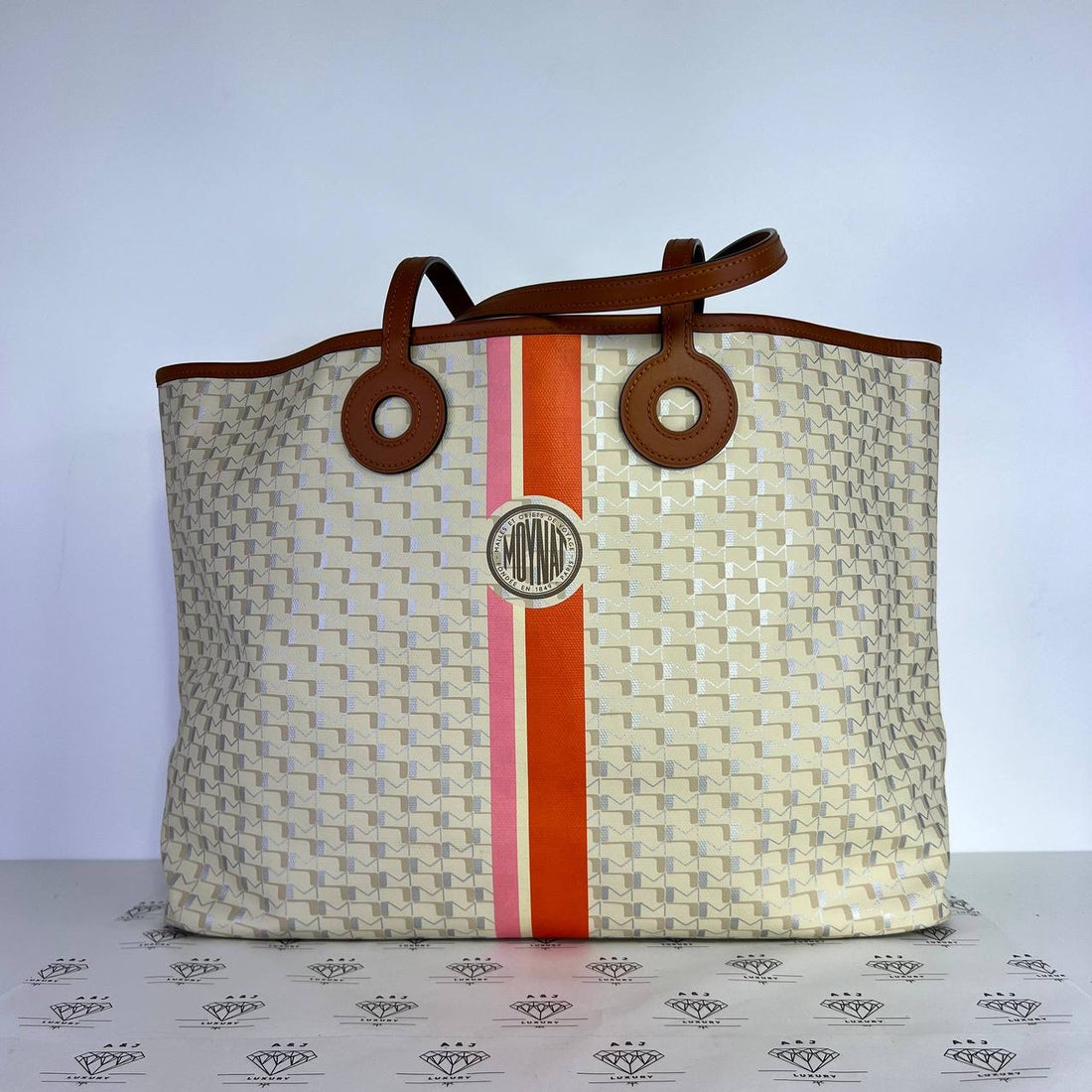 [PRE LOVED] Moynat Oh! Ruban Tote MM in Beige with Brown leather trims
