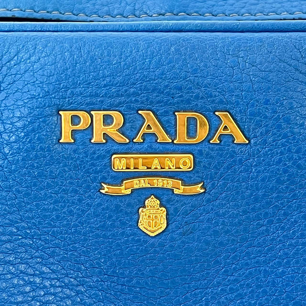 [PRE LOVED] Prada Double Zip in Blue Vitello Phenix Leather GHW