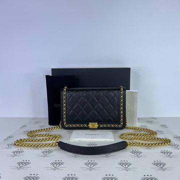 [PRE LOVED] Chanel Leboy Wallet on Chain Around in Black Caviar Leather Aged Gold HW (microchipped)