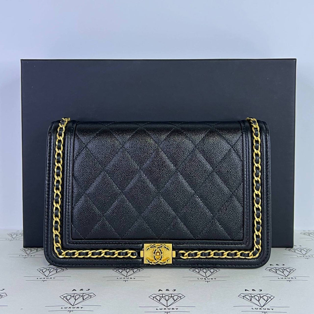 [PRE LOVED] Chanel Leboy Wallet on Chain Around in Black Caviar Leather Aged Gold HW (microchipped)