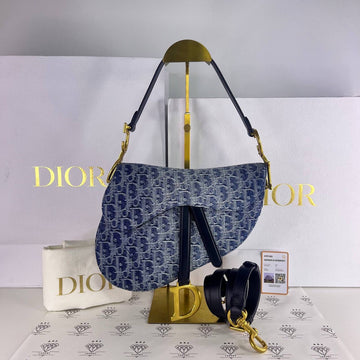 [PRE LOVED] Christian Dior Saddle with Strap in Denim Oblique Jacquard GHW (2024)