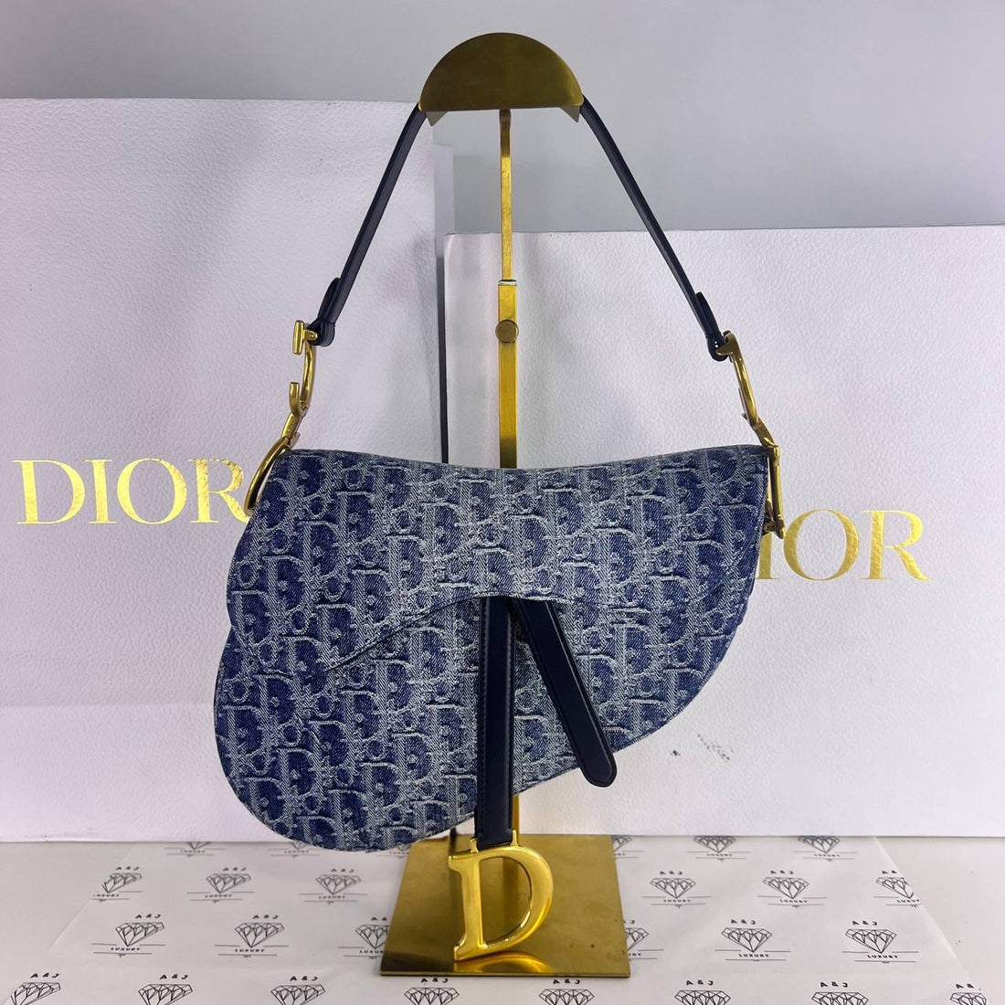 [PRE LOVED] Christian Dior Saddle with Strap in Denim Oblique Jacquard GHW (2024)