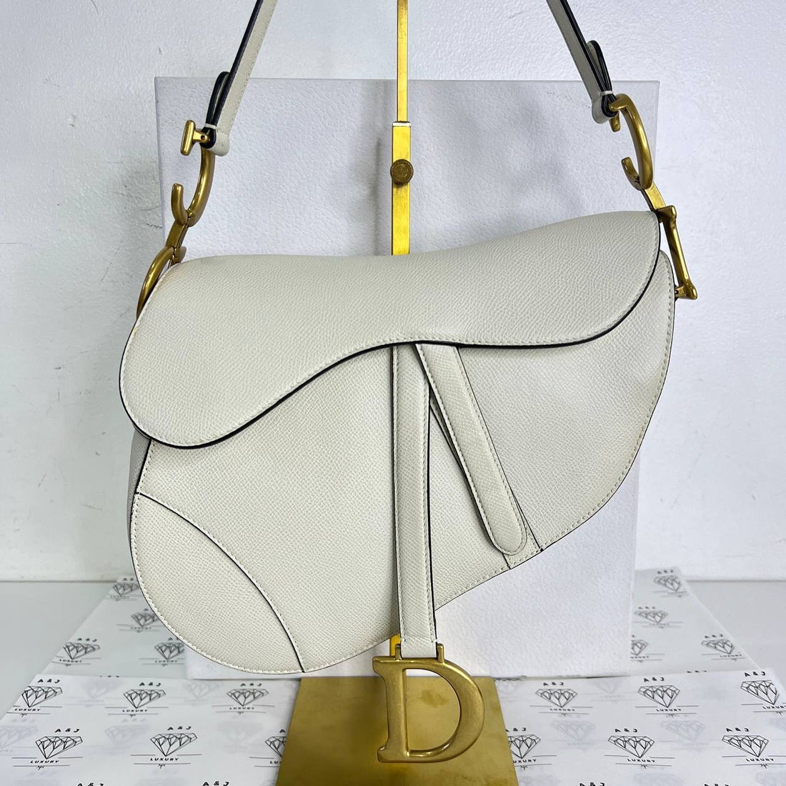 [PRE LOVED] Christian Dior Saddle with Guitar Strap in Latte Grained Calfskin GHW (2020)