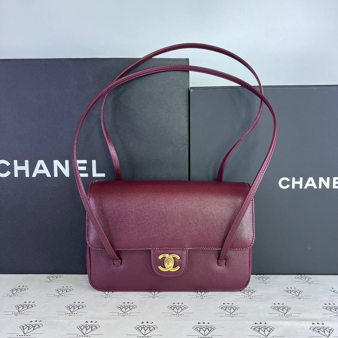 [PRE LOVED] Chanel Small Preppy Coco in Burgundy Caviar Leather Aged Gold HW (microchipped)