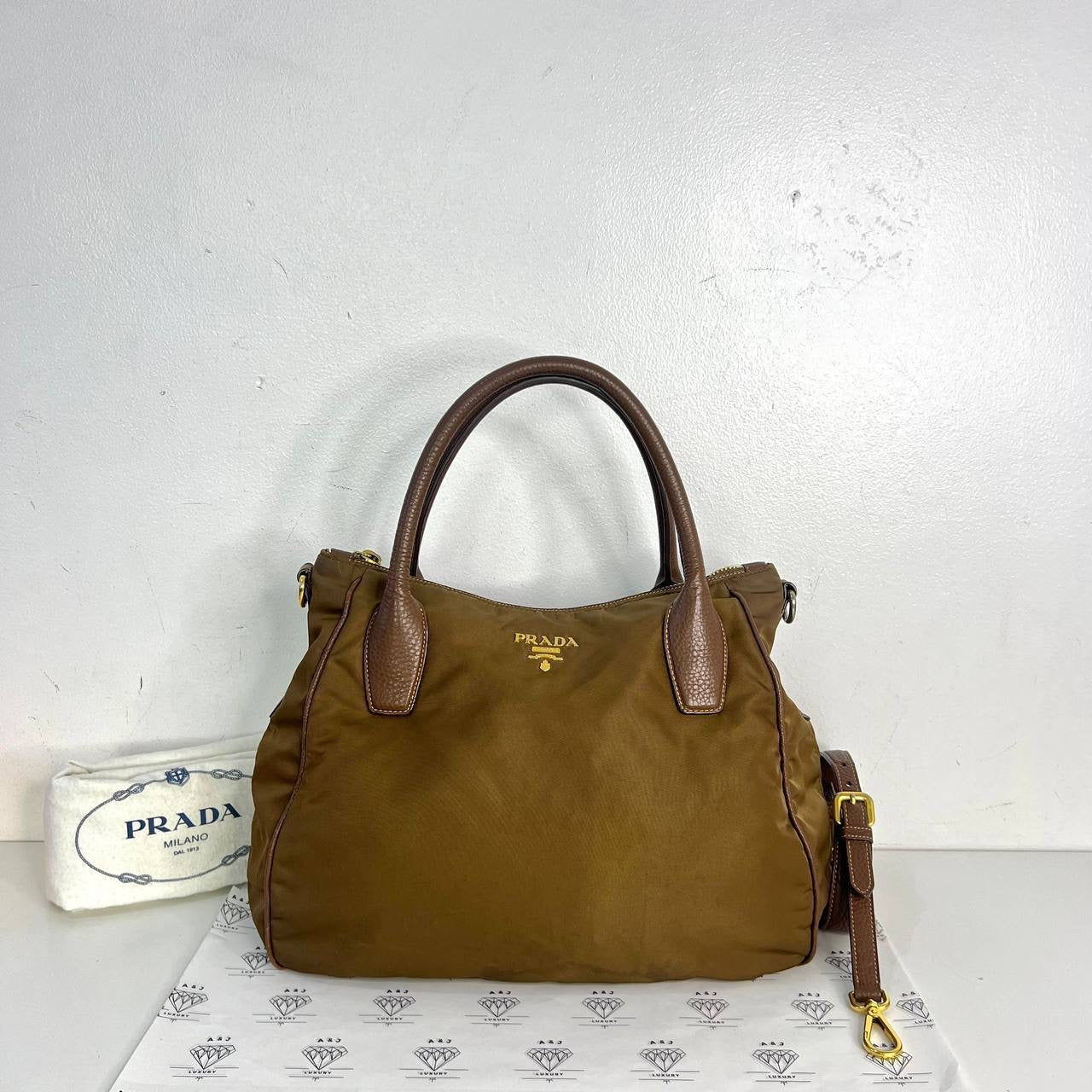 [PRE LOVED] Prada Nylon Tessuto Tote in Brown GHW